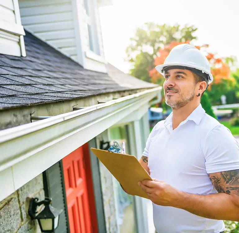 Home inspector examining house roof