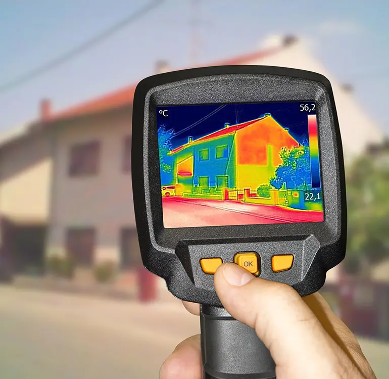 Thermal imaging camera inspecting building